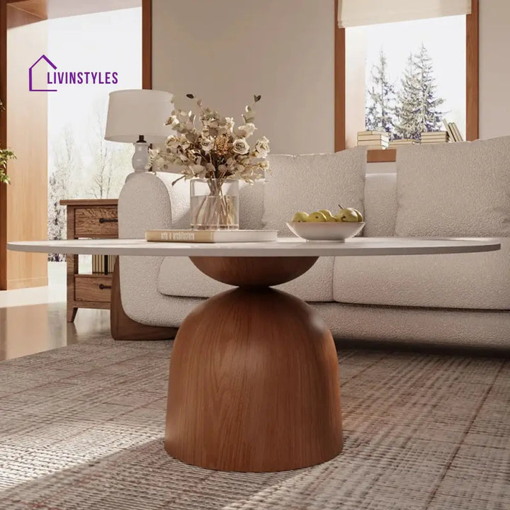 Ishika Solid Wood Coffee Table with Marble Top for Living Room