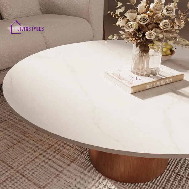 Ishika Solid Wood Coffee Table with Marble Top for Living Room