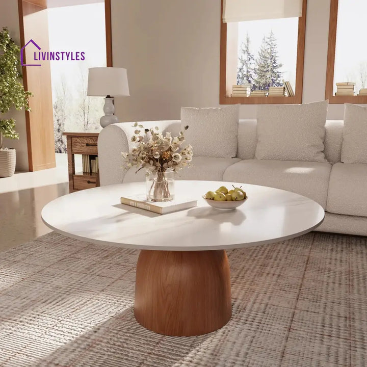 Ishika Solid Wood Coffee Table with Marble Top for Living Room