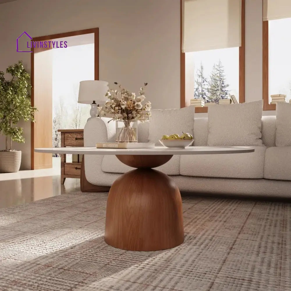 Ishika Solid Wood Coffee Table with Marble Top for Living Room
