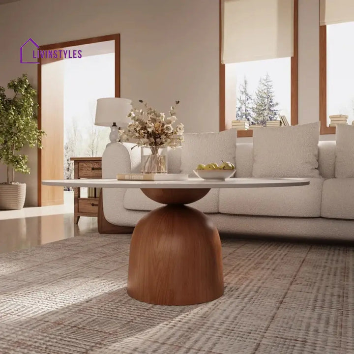 Ishika Solid Wood Coffee Table with Marble Top for Living Room