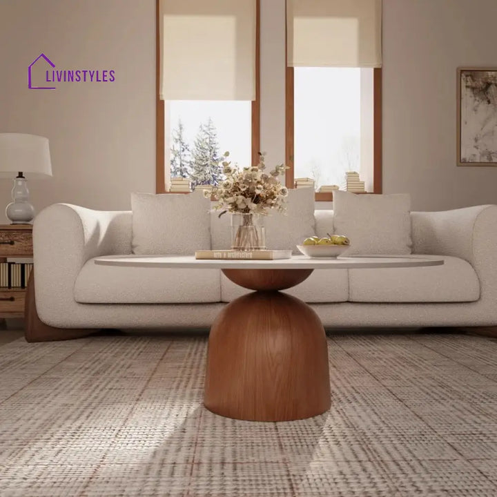 Ishika Solid Wood Coffee Table with Marble Top for Living Room
