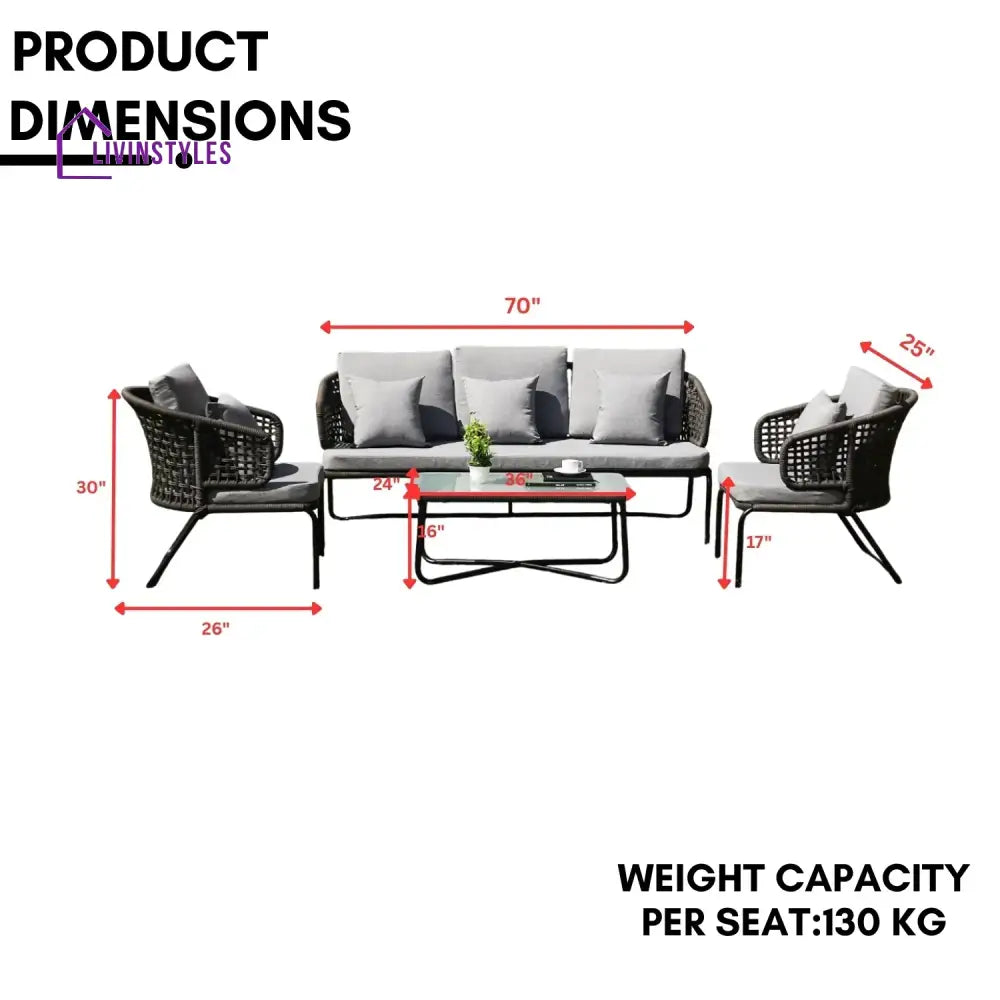 Ishira Outdoor 5 Seater Rope Conversation Sofa Set - Sofa Set