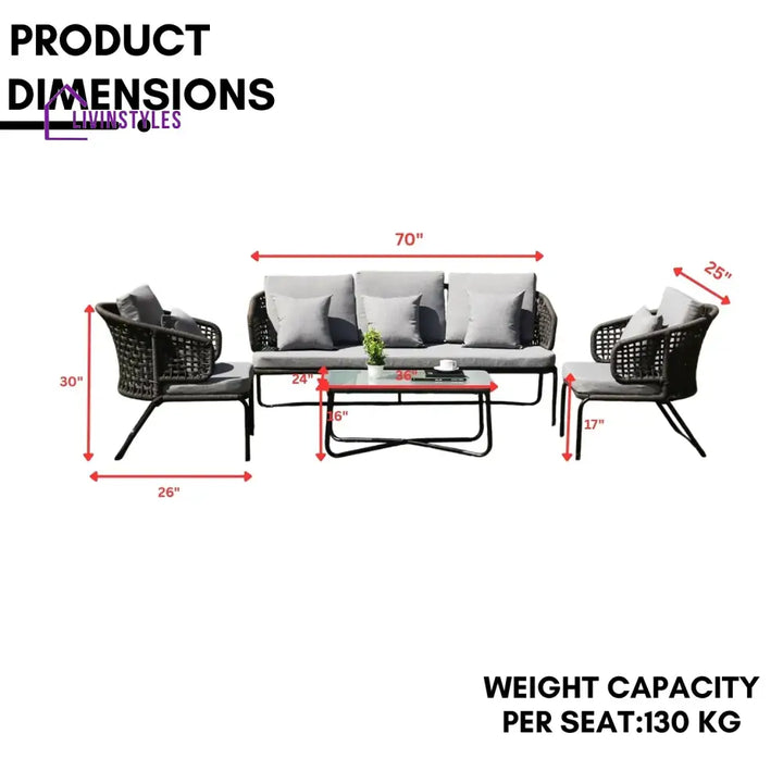 Ishira Outdoor 5 Seater Rope Conversation Sofa Set - Sofa Set