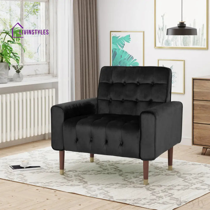 Ishira Solid Wood and Fabric Arm Chair | Living Room Chair | Lounge Chair
