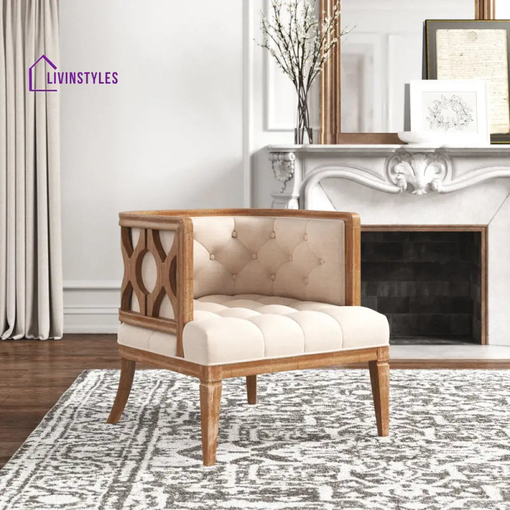 Ishira Solid Wood and Fabric Arm Chair | Living Room Chair | Lounge Chair