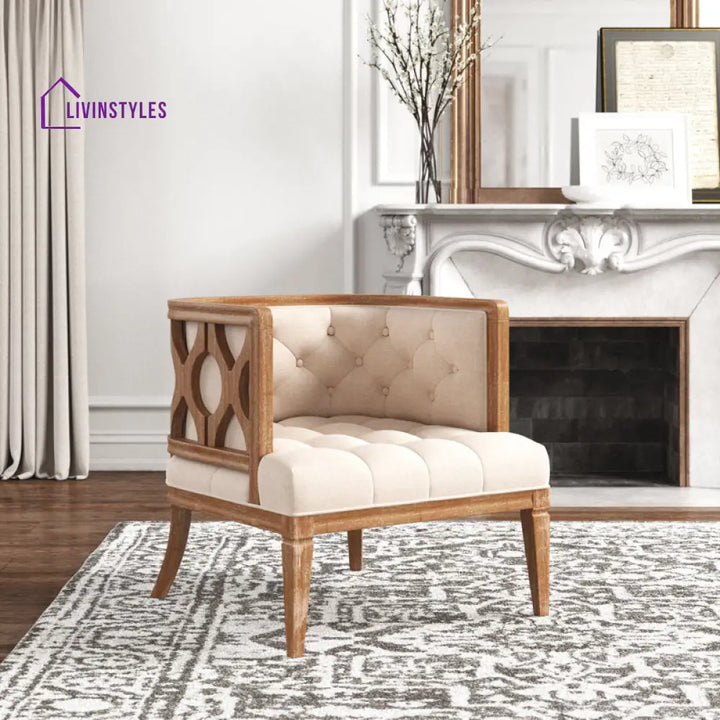 Ishira Solid Wood and Fabric Arm Chair | Living Room Chair | Lounge Chair
