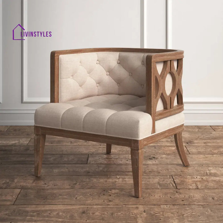 Ishira Solid Wood and Fabric Arm Chair | Living Room Chair | Lounge Chair