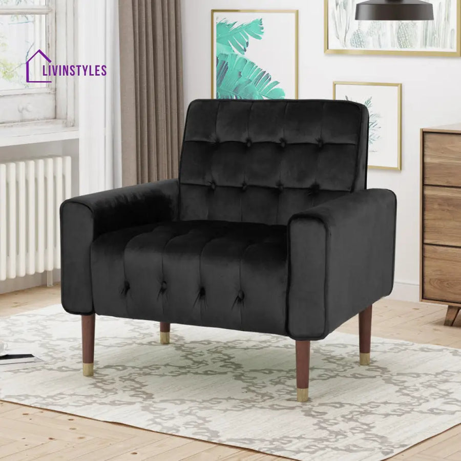 Ishira Solid Wood and Fabric Arm Chair | Living Room Chair | Lounge Chair