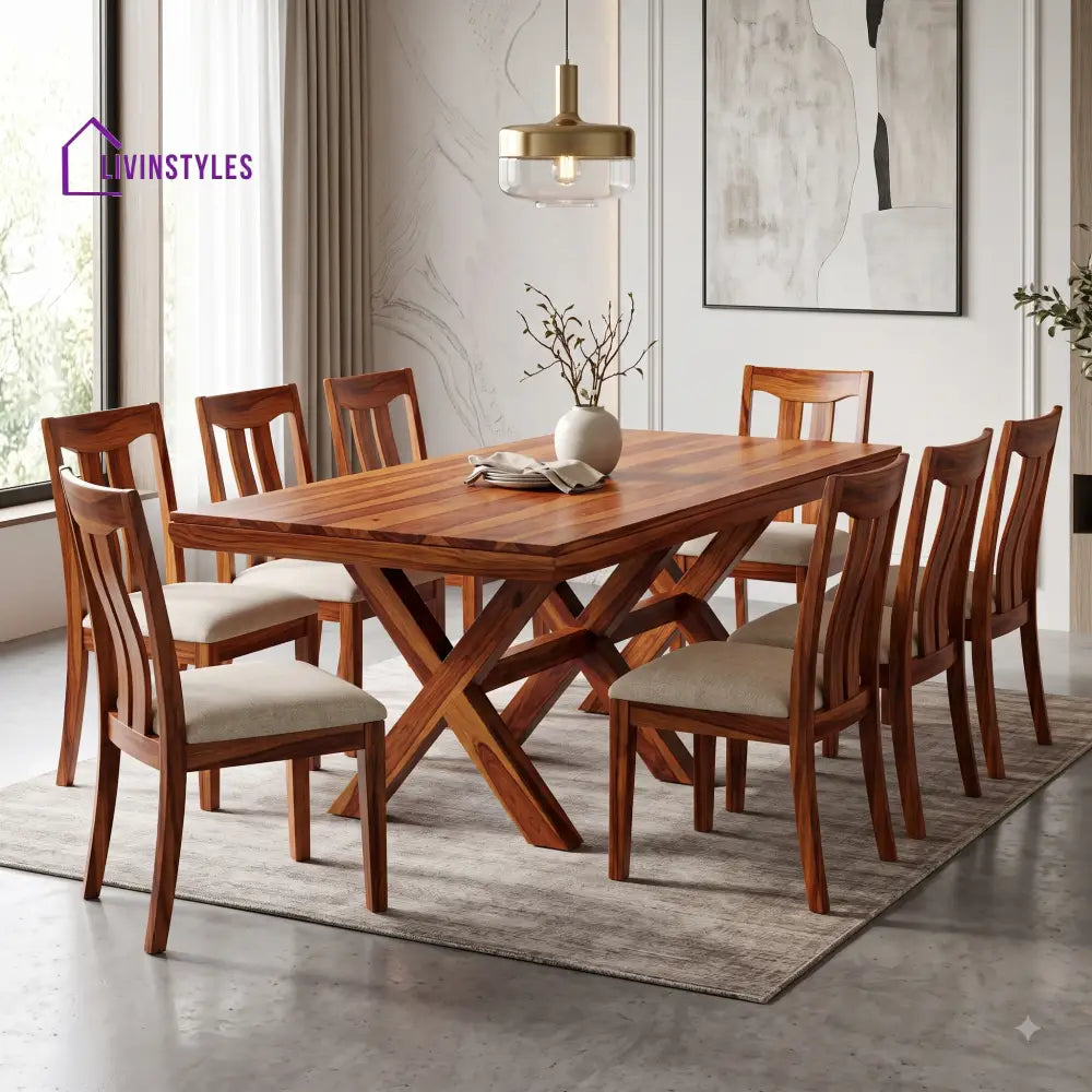 Ishita Premium Solid Wood 8 Seater Dining Table Set