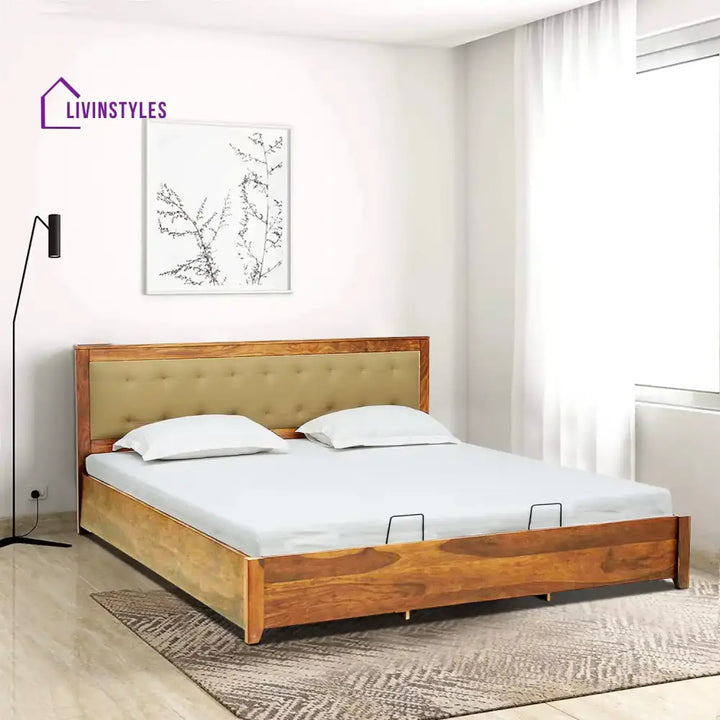 Lucia Sheesham Wood Hydraulic Storage Beds Queen / Natural Bedroom Furniture Sets