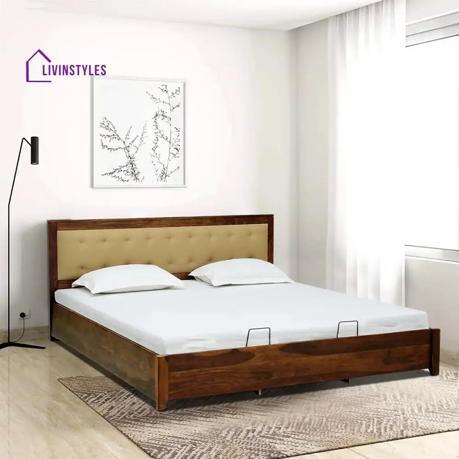 Lucia Sheesham Wood Hydraulic Storage Beds Queen / Teak Bedroom Furniture Sets