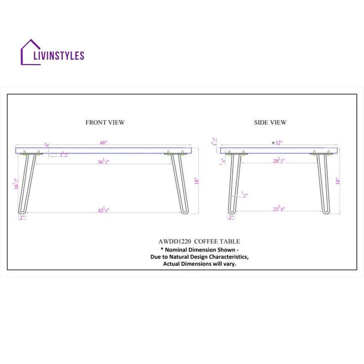 Ishita Solid Wood and Metal Coffee Table for Living Room