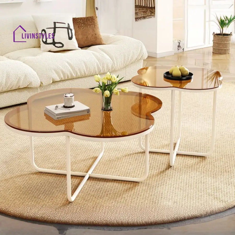 Ishita White Frame and Glass Top Coffee Table for Living Room