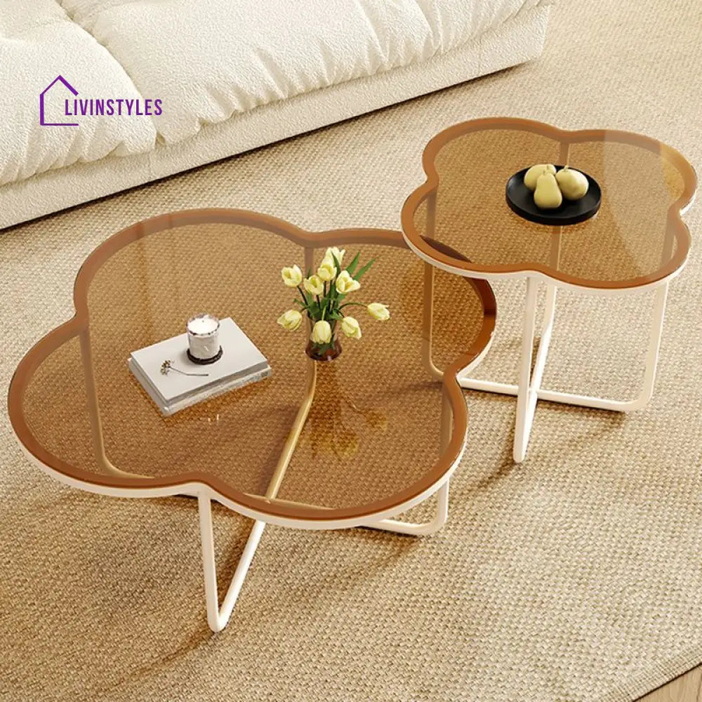 Ishita White Frame and Glass Top Coffee Table for Living Room