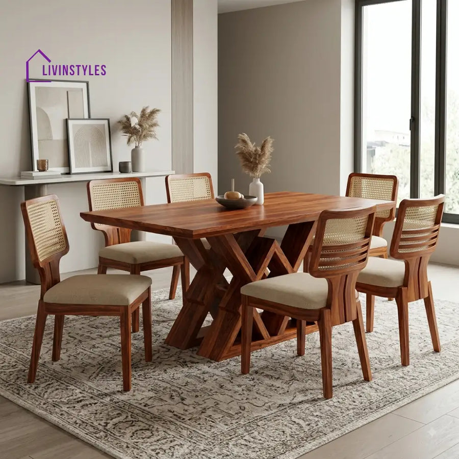 Ishitha Premium Wooden 6 Seater Dining Table Set