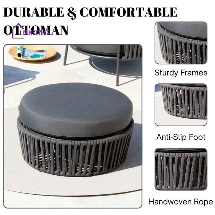 Ishvika Round Outdoor Rope Footstool - Footrest