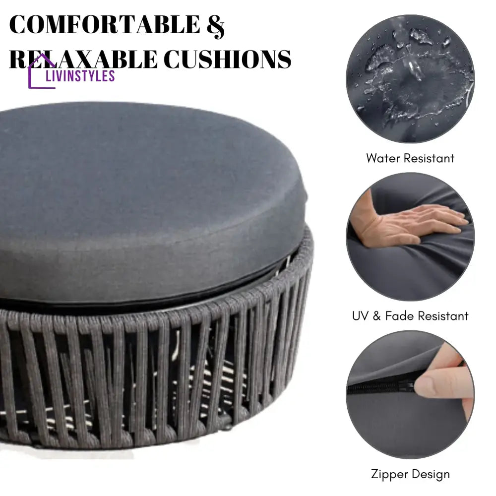 Ishvika Round Outdoor Rope Footstool - Footrest