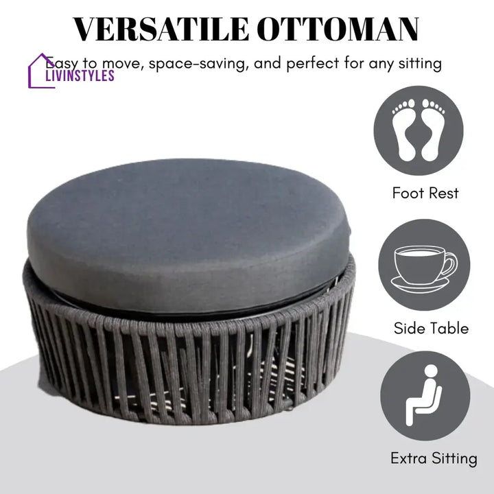 Ishvika Round Outdoor Rope Footstool - Footrest