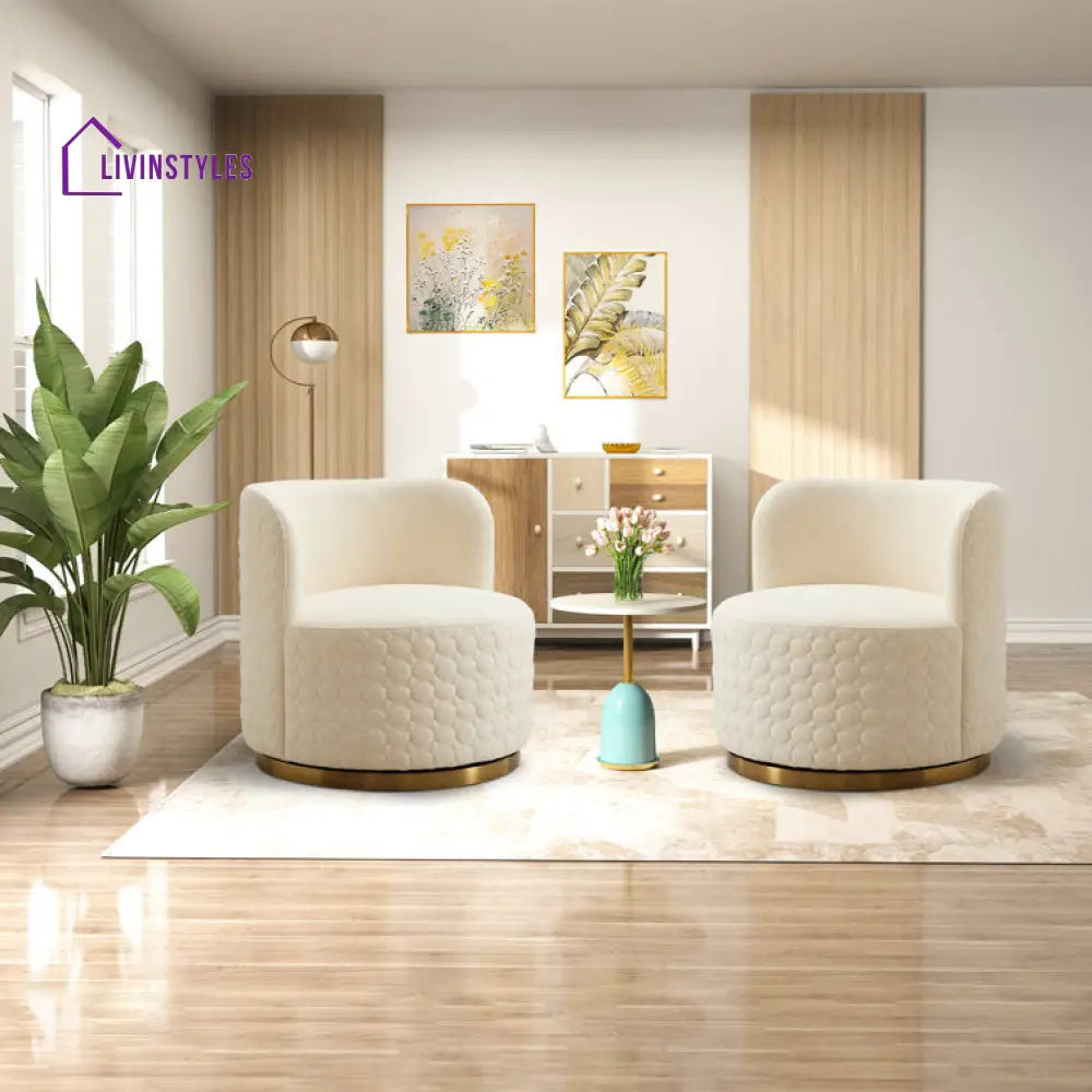 Ishwarya Metal and Fabric Arm Chair | Living Room Chair | Lounge Chair - 360 Rotating