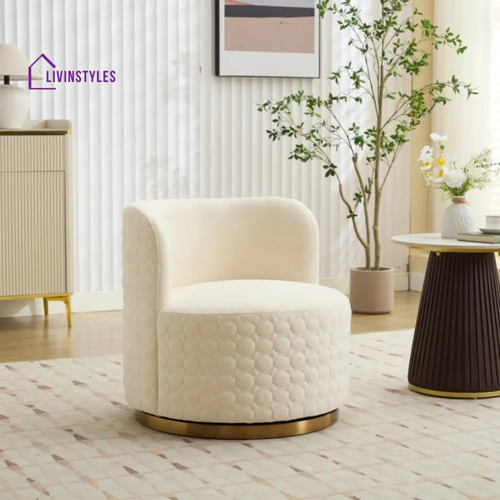 Ishwarya Metal and Fabric Arm Chair | Living Room Chair | Lounge Chair - 360 Rotating
