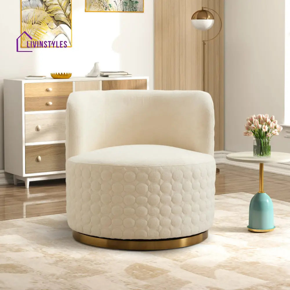 Ishwarya Metal and Fabric Arm Chair | Living Room Chair | Lounge Chair - 360 Rotating