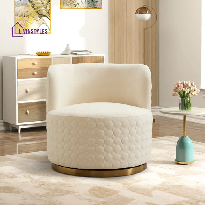 Ishwarya Metal and Fabric Arm Chair | Living Room Chair | Lounge Chair - 360 Rotating