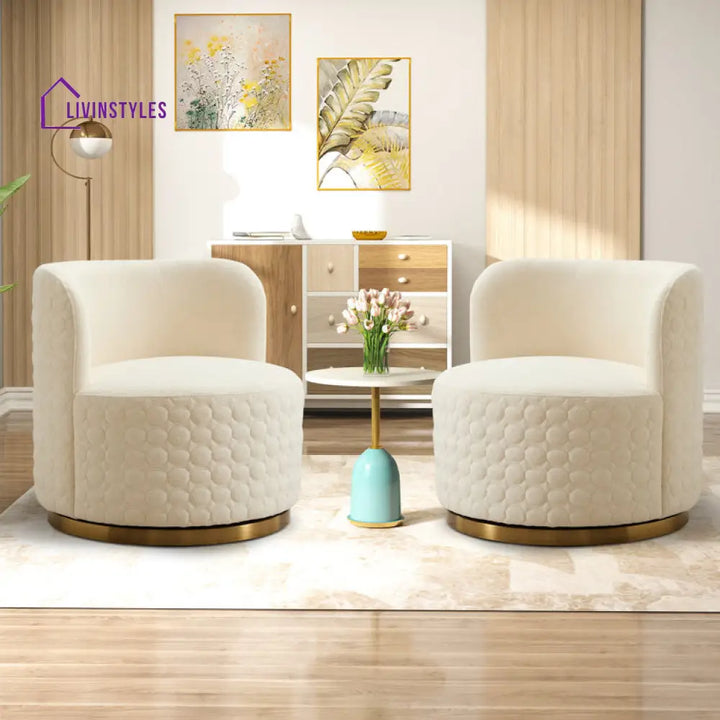 Ishwarya Metal and Fabric Arm Chair | Living Room Chair | Lounge Chair - 360 Rotating