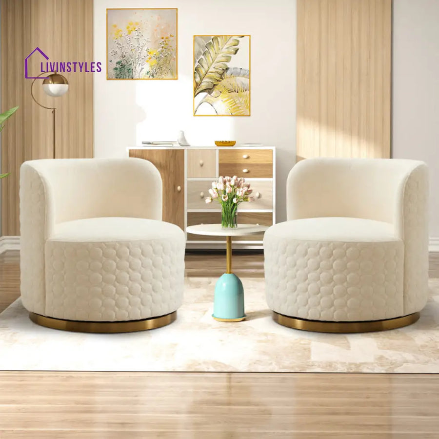 Ishwarya Metal and Fabric Arm Chair | Living Room Chair | Lounge Chair - 360 Rotating