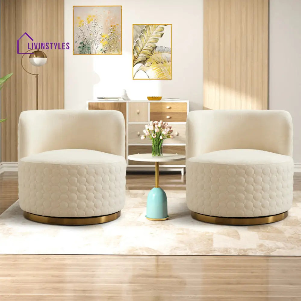 Ishwarya Metal and Fabric Arm Chair | Living Room Chair | Lounge Chair - 360 Rotating