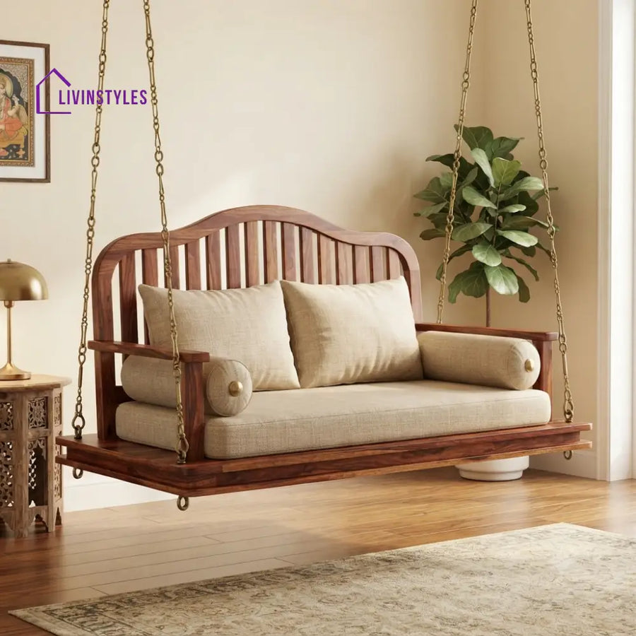 Isidore 2 Seater Wooden Swing for Home | Wooden Jhula for home