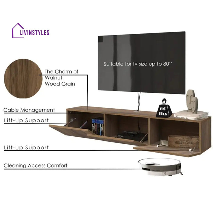 Isla Wall Mounted Wooden Finish Tv Unit Stand for Living Room