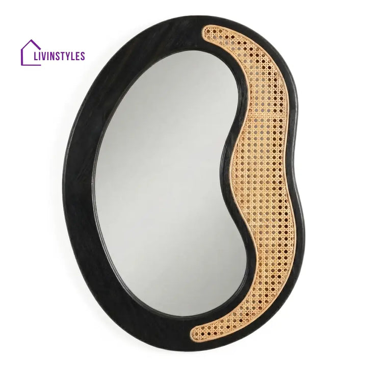 Bean Wall Mirror - Acacia Wood - Black - Furniture