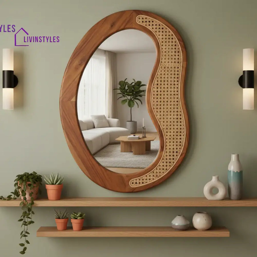 Bean Wall Mirror - Acacia Wood - Warm Brown - Furniture