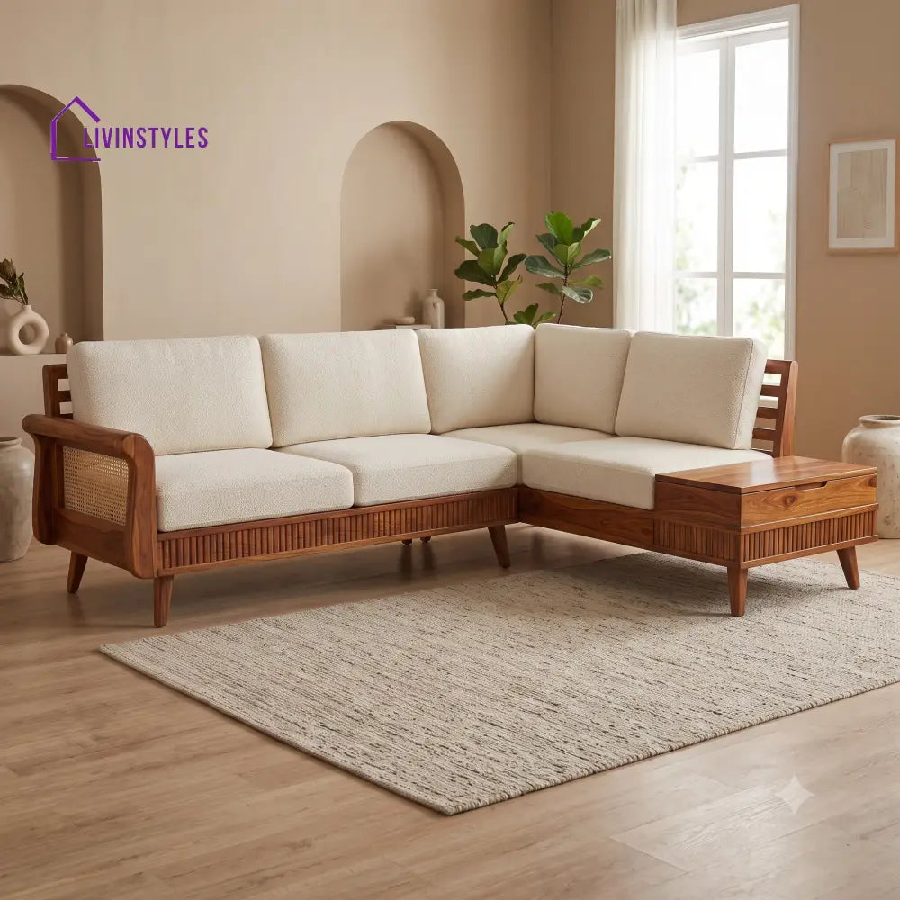 Ismael Premium L Shaped Wooden Sofa Set for Living Room