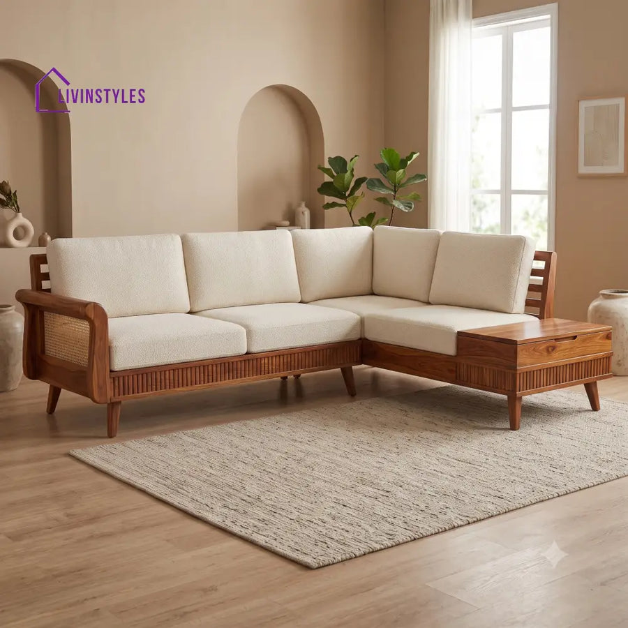 Ismael Premium L Shaped Wooden Sofa Set for Living Room