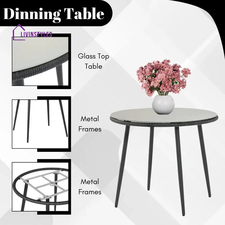 Isolde 5-Piece Outdoor Rope Patio Dining Set With Glass Top Table - Dining Set