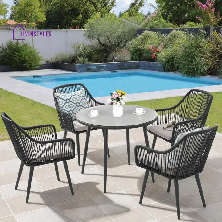 Isolde 5-Piece Outdoor Rope Patio Dining Set With Glass Top Table - Dining Set