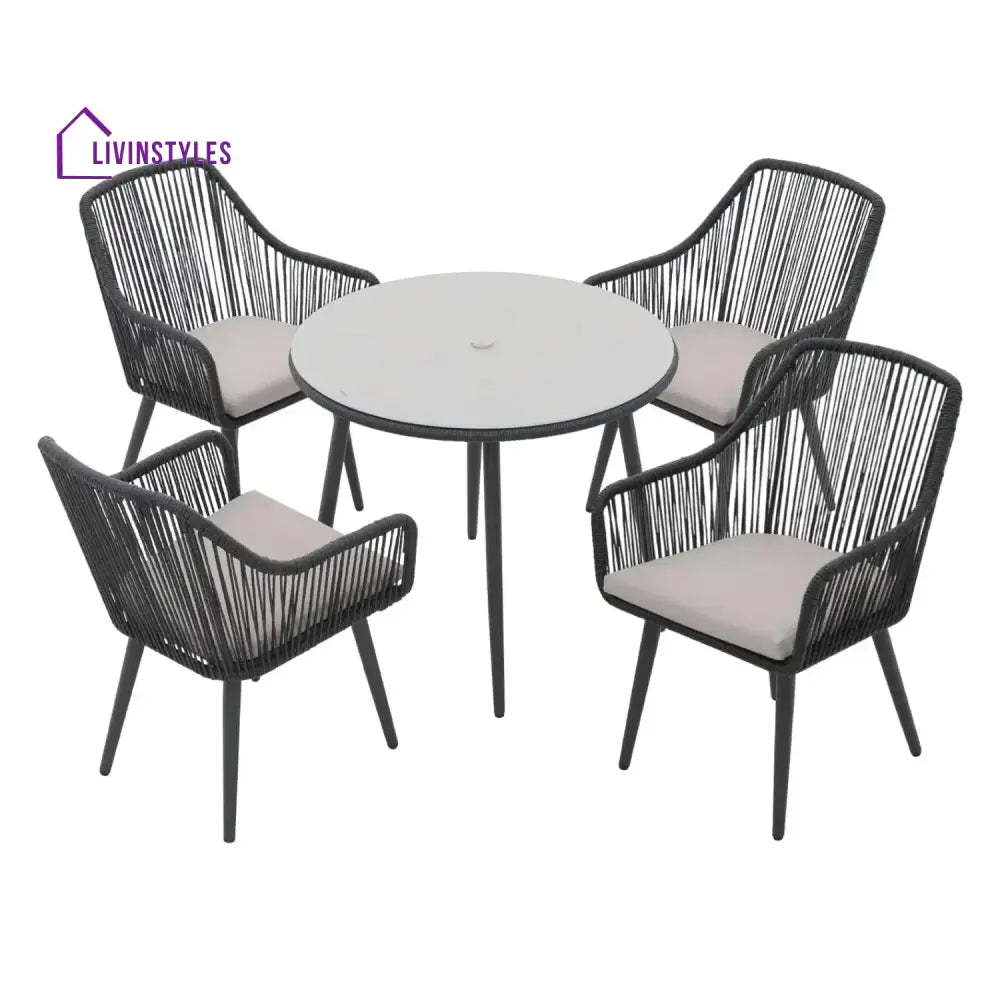 Isolde 5-Piece Outdoor Rope Patio Dining Set With Glass Top Table - Dining Set