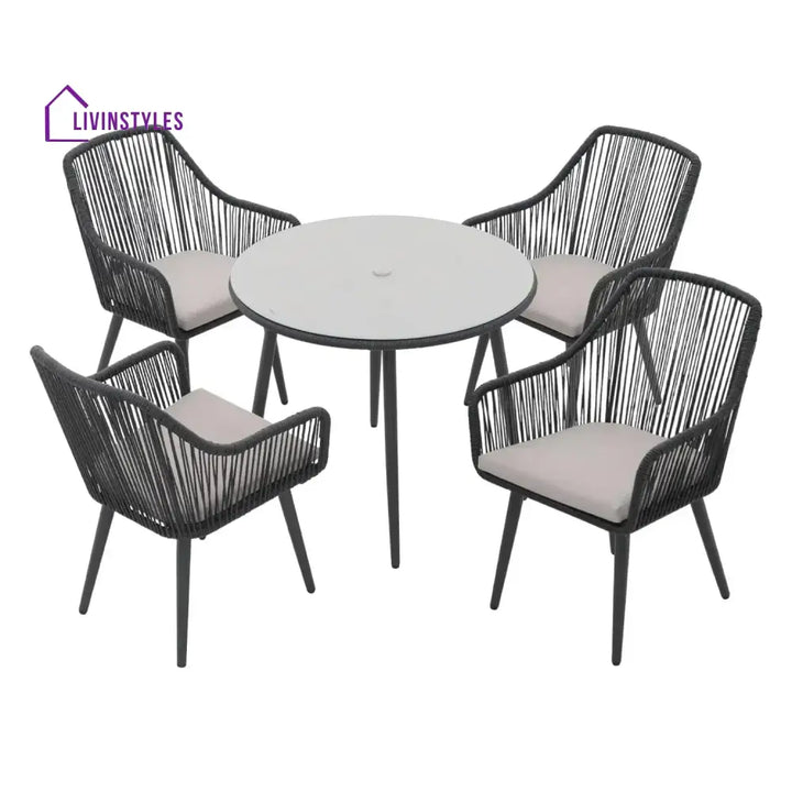 Isolde 5-Piece Outdoor Rope Patio Dining Set With Glass Top Table - Dining Set
