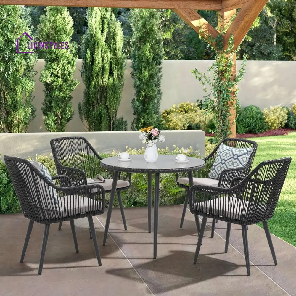 Isolde 5-Piece Outdoor Rope Patio Dining Set With Glass Top Table - Dining Set