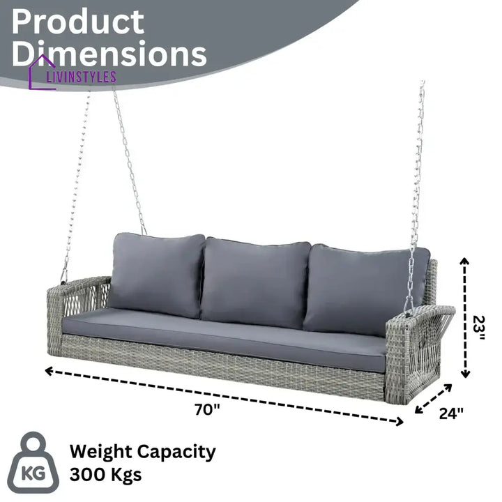 Isolde Outdoor Large HDPE Wicker 3-Person Porch Swing - Swing