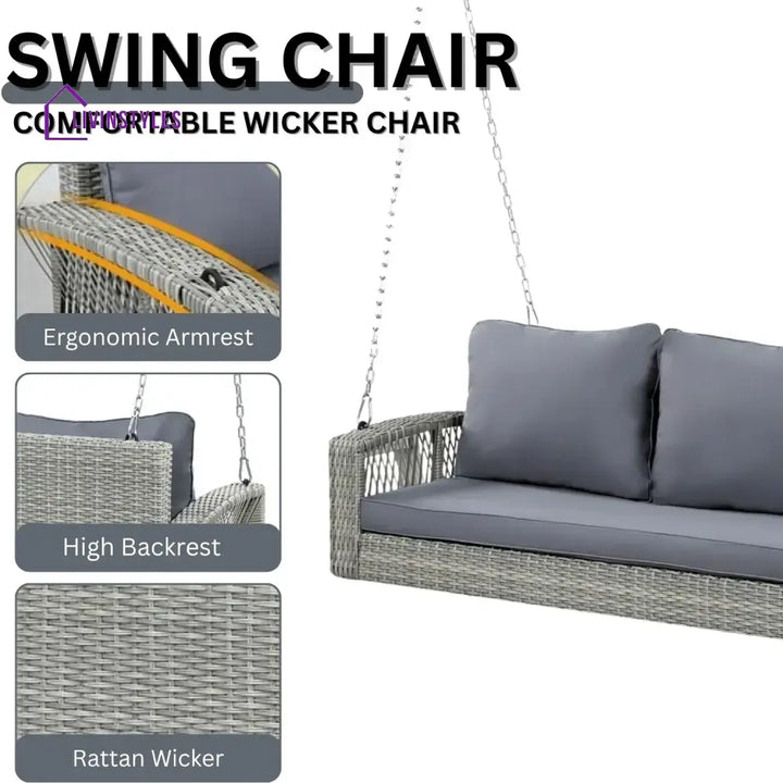 Isolde Outdoor Large HDPE Wicker 3-Person Porch Swing - Swing