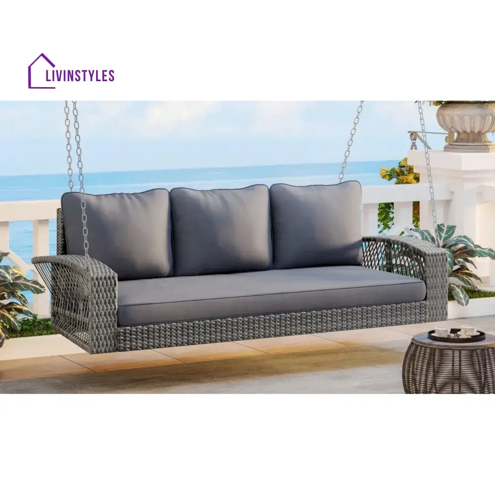 Isolde Outdoor Large HDPE Wicker 3-Person Porch Swing - Swing