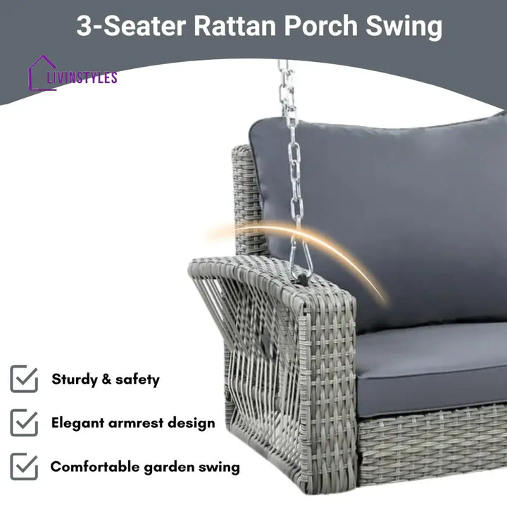Isolde Outdoor Large HDPE Wicker 3-Person Porch Swing - Swing