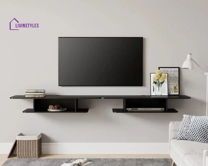 Isolde Wall Mounted Black Finish Tv Unit Stand for Living Room
