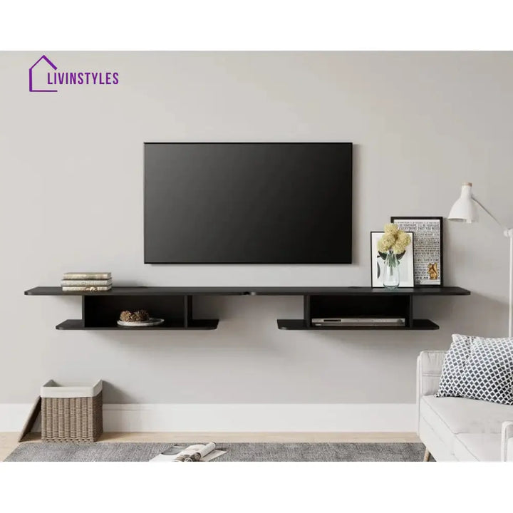 Isolde Wall Mounted Black Finish Tv Unit Stand for Living Room