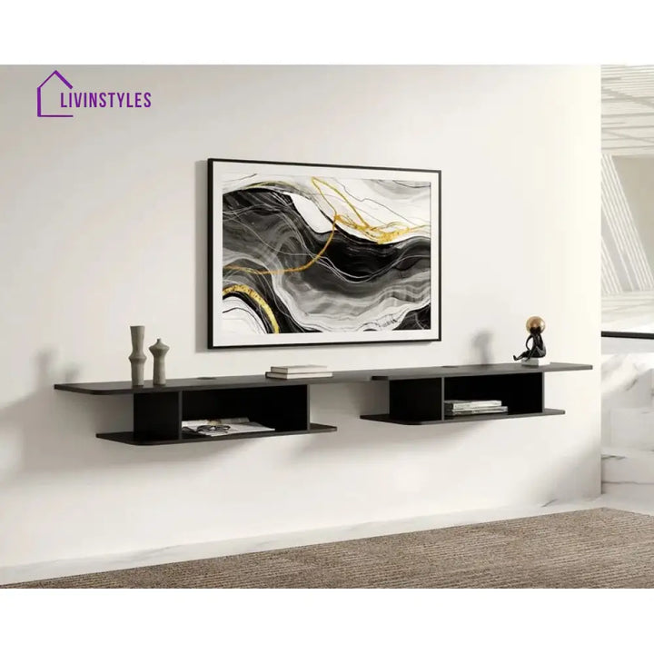 Isolde Wall Mounted Black Finish Tv Unit Stand for Living Room