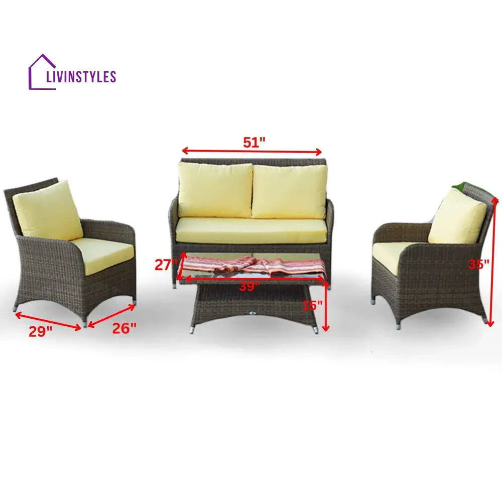 Italo Outdoor Sofa Set 2 Seater 2 Single seater and 1 Center Table (Brown) - Sofa Sets