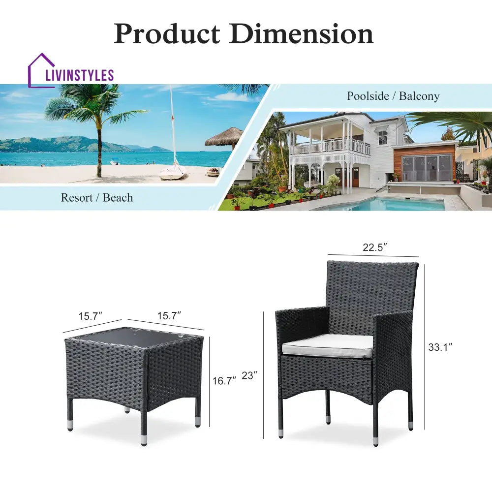 Itlaye Outdoor Patio Seating Set 2 Chairs and 1 Table Set (Black) - Coffee Table Sets